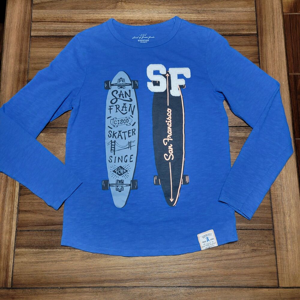 H&M + L.O.G.G. LS Blue Unisex Tee "San Francisco Skater" - Size 14Y+